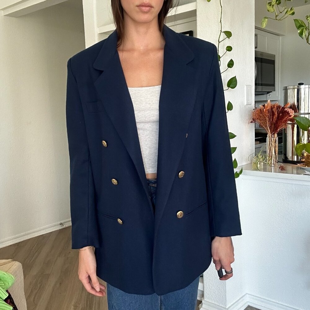 VTG Dumas Women's 100% Wool Blazer Jacket Size 6 Gold Detailed Buttons Oversized